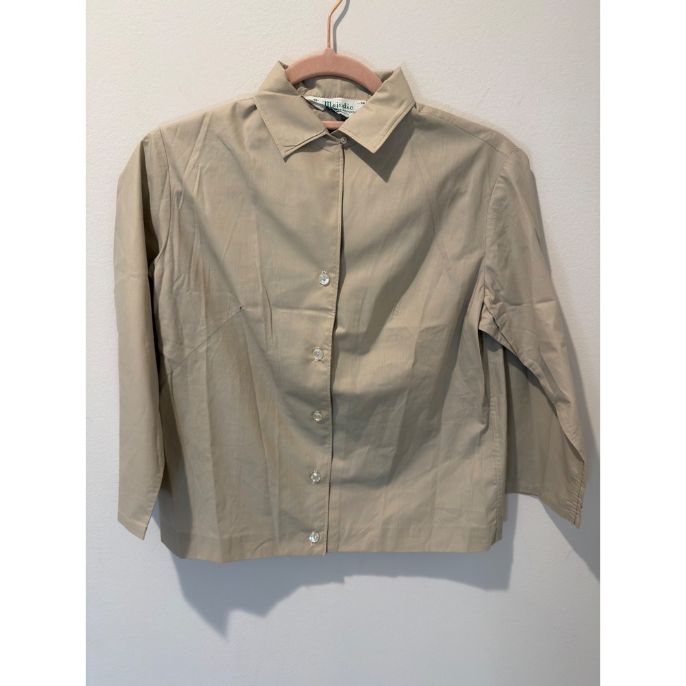 Vintage 70s Majestic Tan Beige Button Down Blouse